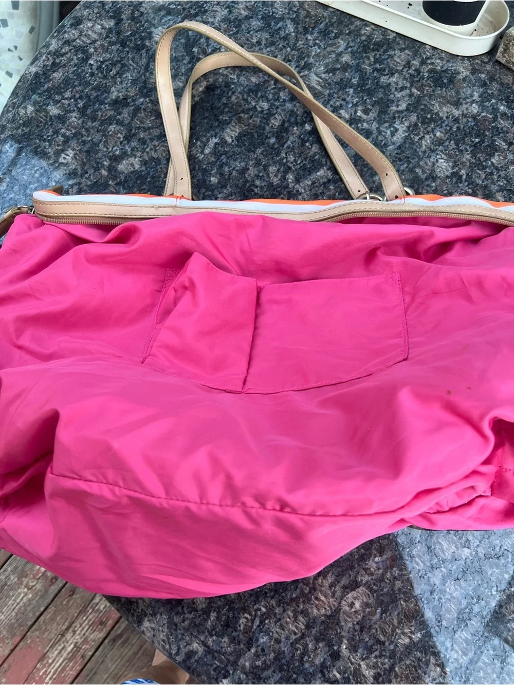 Banana Republic Pink, Orange & White Striped Tote with Neutral Handles